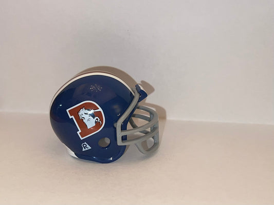 Denver Broncos Riddell NFL Pocket Pro Helmet 1968-1974 Throwback (Blue Helmet D logo and Gray Mask) from series II (2)  WESTBROOKSPORTSCARDS