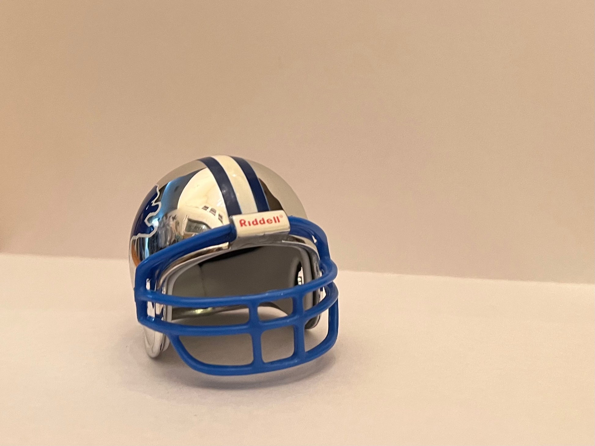 Detroit Lions Riddell NFL Pocket Pro Helmet 1983-2002 Throwback Chrome (Blue Mask)  WESTBROOKSPORTSCARDS