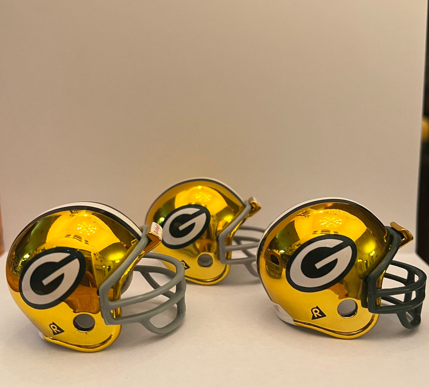 Green Bay Packers Riddell NFL Pocket Pro Helmets Super Bowl I, II, and XXXI Championship Chrome (3 Helmets)  WESTBROOKSPORTSCARDS   