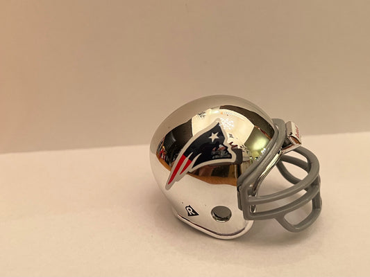 New England Patriots Riddell NFL Pocket Pro Helmet 1993 Throwback Chrome (Silver Helmet with Blue logo and Gray Mask)  WESTBROOKSPORTSCARDS