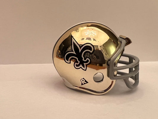 New Orleans Saints Riddell NFL Pocket Pro Helmet 1969-1975 Throwback Chrome  (Grey Mask)  WESTBROOKSPORTSCARDS   
