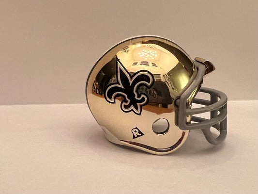 New Orleans Saints Riddell NFL Pocket Pro Helmet 1969-1975 Throwback Chrome  (Grey Mask)  WESTBROOKSPORTSCARDS
