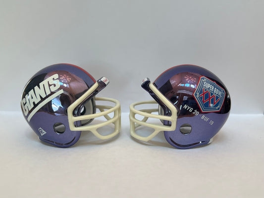 New York Giants Riddell NFL Pocket Pro Helmets Super Bowl XXI and XXV Championship Chrome (2 Helmets)  WESTBROOKSPORTSCARDS