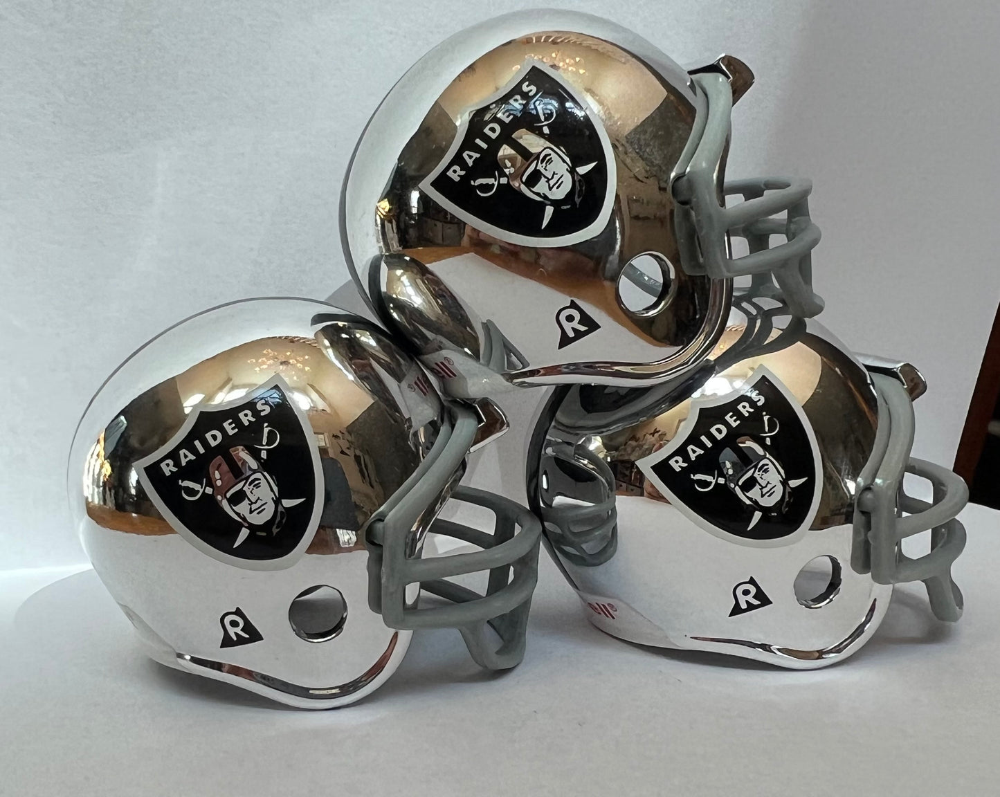 Oakland Raiders Riddell NFL Pocket Pro Helmets Super Bowl XI, XV, and XVIII Championship Chrome (3 Helmets)  WESTBROOKSPORTSCARDS   