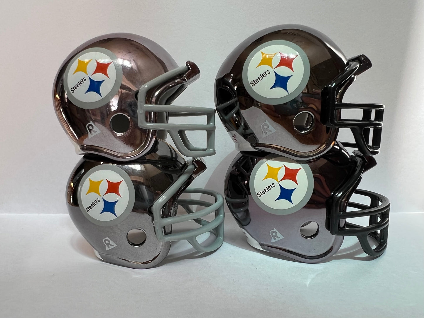 Pittsburgh Steelers Riddell NFL Pocket Pro Helmets Super Bowl IX, X, XIII, and XIV Championship Chrome (4 Helmets) WESTBROOKSPORTSCARDS