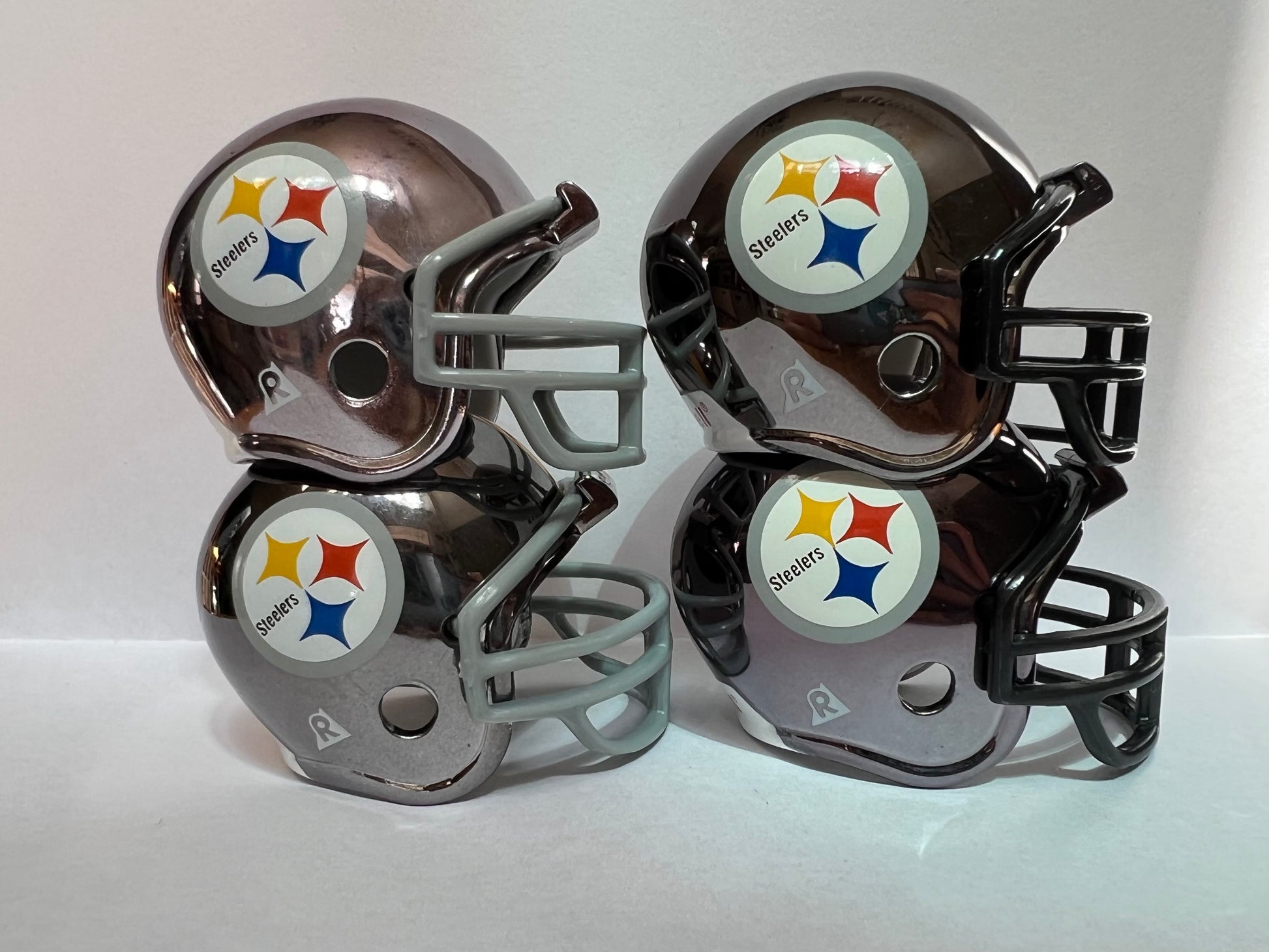 Pittsburgh Steelers Riddell NFL Pocket Pro Helmets Super Bowl IX, X, XIII, and XIV Championship Chrome (4 Helmets)  WESTBROOKSPORTSCARDS