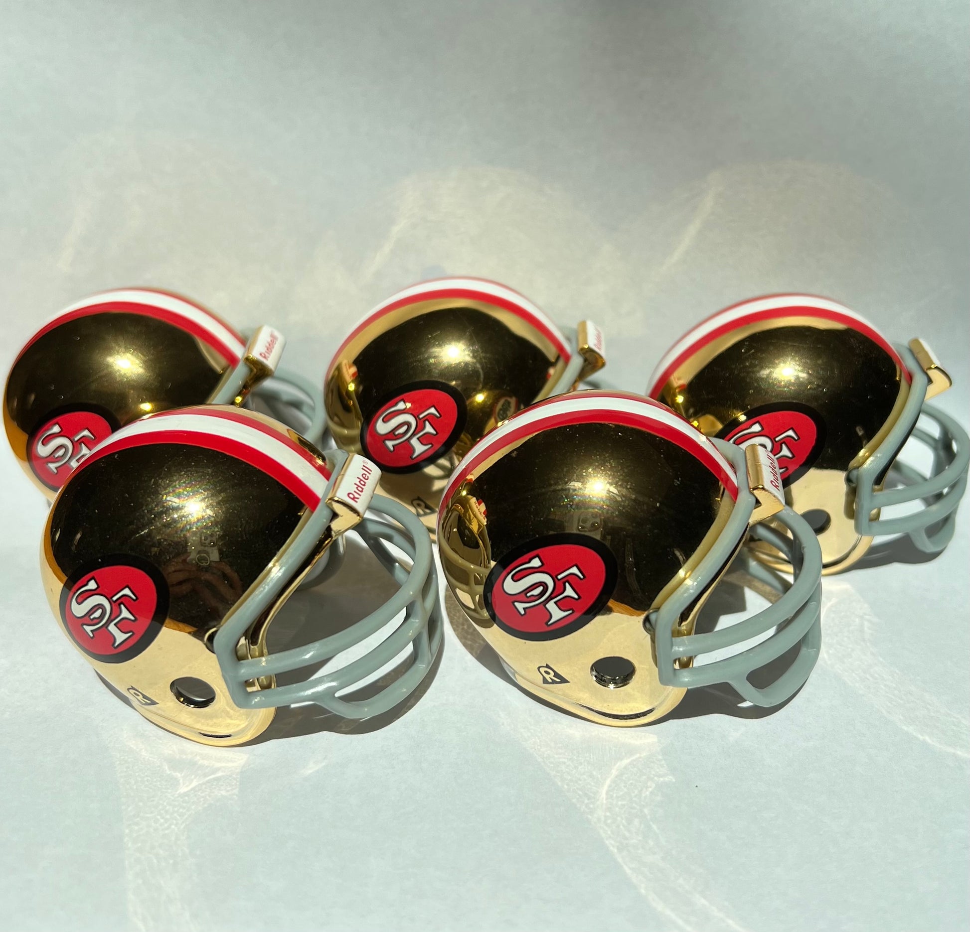 San Francisco 49ers Riddell NFL Pocket Pro Helmets Super Bowl XVI, XIX, XXIII, XXIV, and XXIX Championship Chrome (5 Helmets)  WESTBROOKSPORTSCARDS   