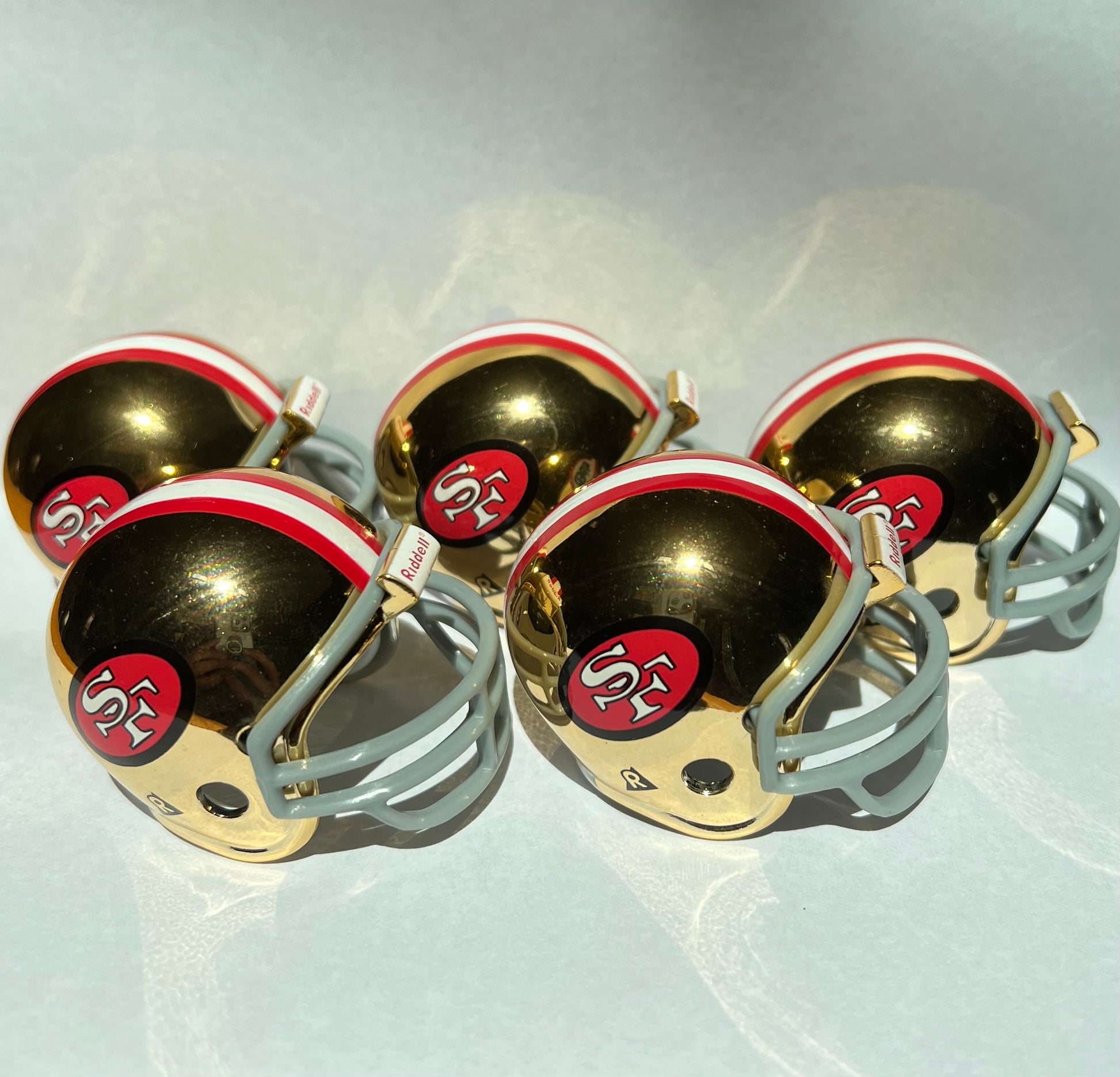 San Francisco 49ers Riddell NFL Pocket Pro Helmets Super Bowl XVI, XIX, XXIII, XXIV, and XXIX Championship Chrome (5 Helmets)  WESTBROOKSPORTSCARDS