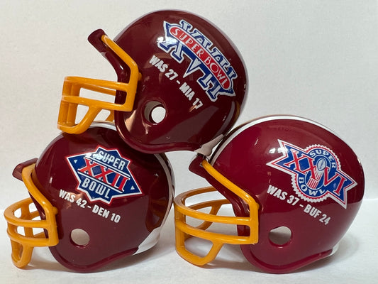 Washington Redskins Riddell NFL Pocket Pro Helmets Super Bowl XVII, XXII, and XXVI Championship (3 Helmets)  WESTBROOKSPORTSCARDS   