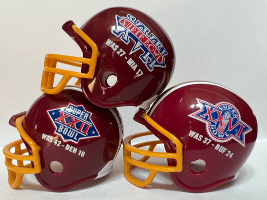 Washington Redskins Riddell NFL Pocket Pro Helmets Super Bowl XVII, XXII, and XXVI Championship (3 Helmets)  WESTBROOKSPORTSCARDS