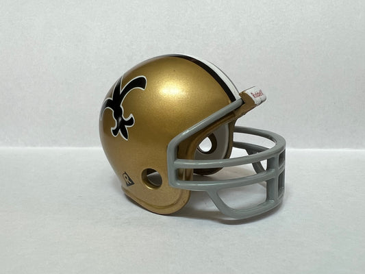 New Orleans Saints Riddell NFL Pocket Pro Helmet 1969-1975 Throwback (Black-White-Black Striping & Grey Mask)  WESTBROOKSPORTSCARDS   
