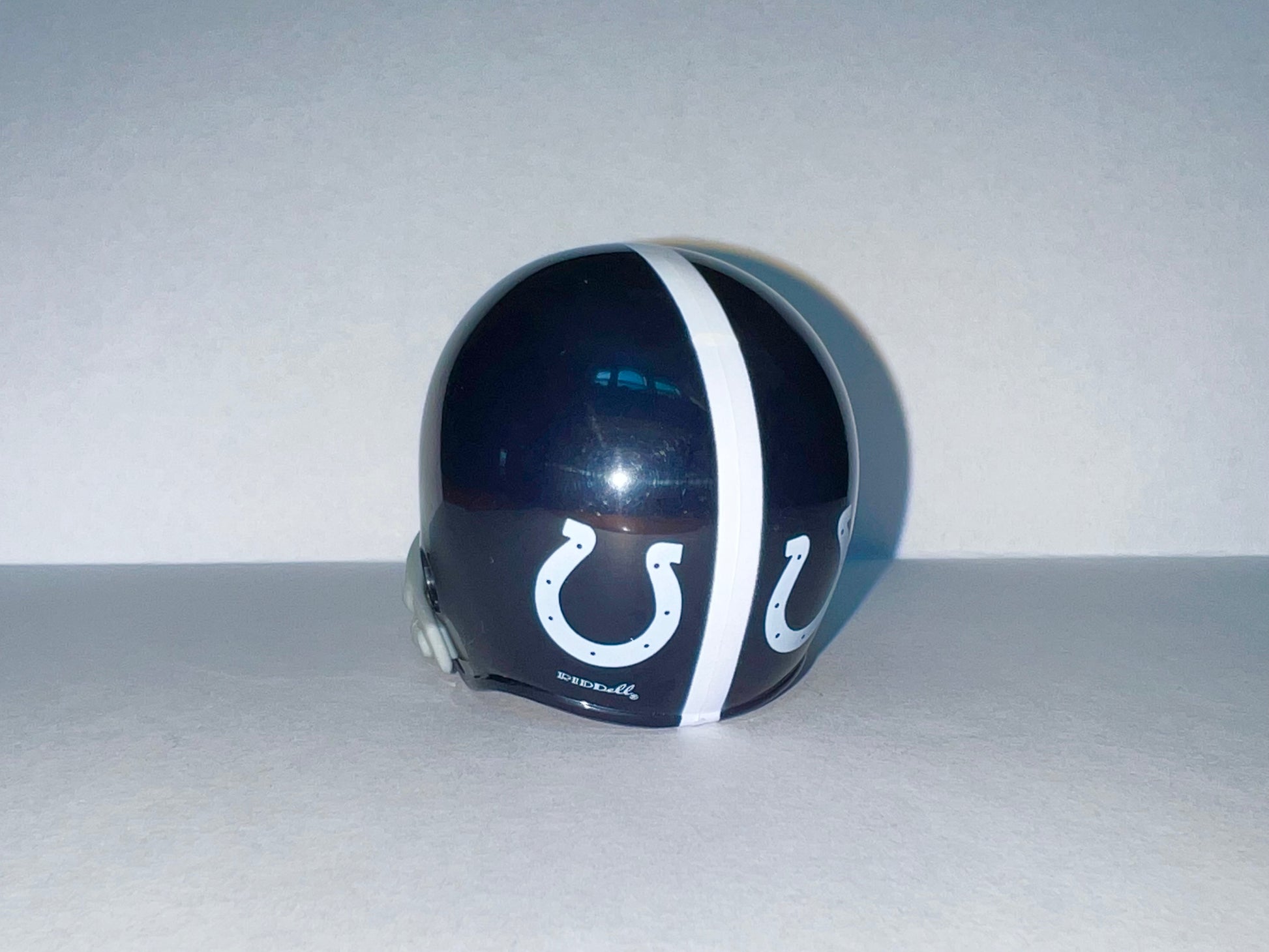 Baltimore Colts Riddell 2-Bar NFL Pocket Pro Helmet 1956 Throwback (Blue helmet with 2 shoes on back)  WESTBROOKSPORTSCARDS