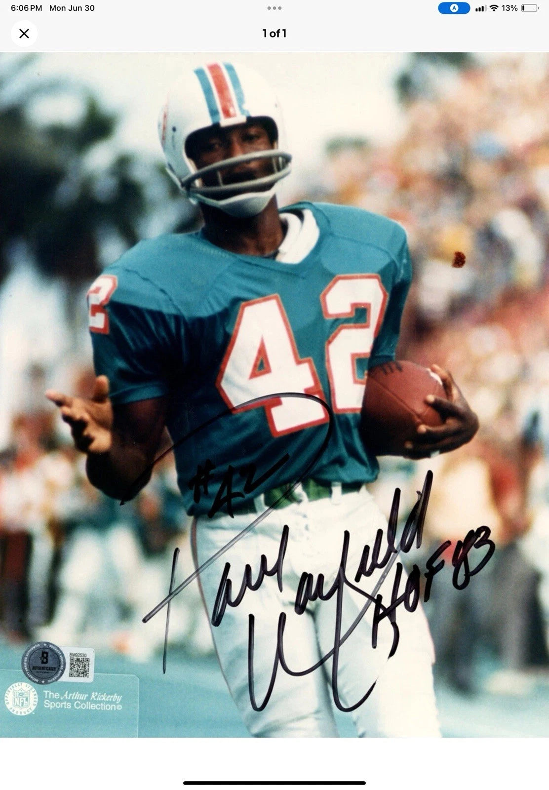 Vintage Riddell TK2 Football Helmet Miami Dolphins Paul Warfield WESTBROOKSPORTSCARDS