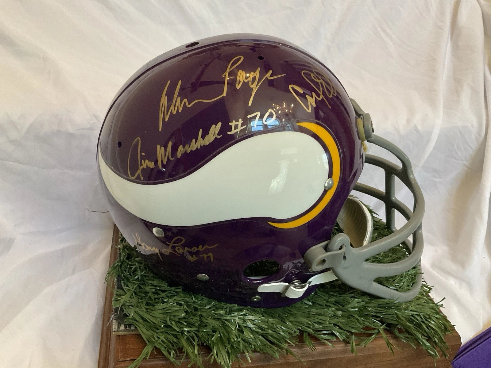 Minnesota Vikings Purple People Eaters Autographed Football Helmet With Turf WESTBROOKSPORTSCARDS