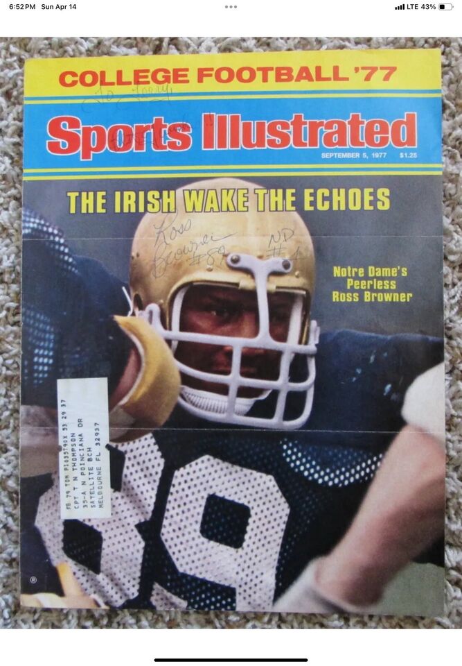 Vintage 1970s Wilson Football Helmet Notre Dame Fighting Irish Ross Browner WESTBROOKSPORTSCARDS