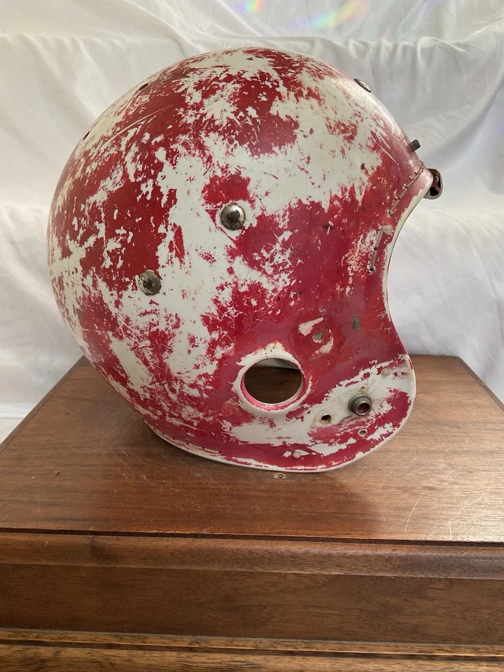 MacGregor 1960s Game Used White Football Helmet NOT Clear Shell Leather Jaw Pads WESTBROOKSPORTSCARDS