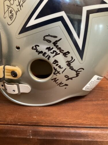 Dallas Cowboys Autographed Riddell Football Helmet Landry Staubach Dorsett White Sports Mem, Cards & Fan Shop:Autographs-Original:Football-NFL:Helmets WESTBROOKSPORTSCARDS   