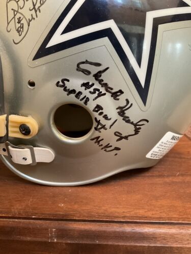 Dallas Cowboys Autographed Riddell Football Helmet Landry Staubach Dorsett White Sports Mem, Cards & Fan Shop:Autographs-Original:Football-NFL:Helmets WESTBROOKSPORTSCARDS