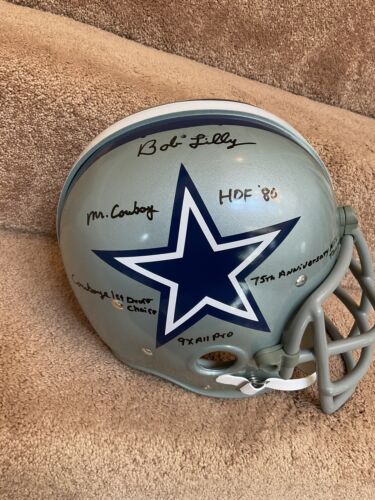 Bob Lilly Autographed Stats RK2 Dallas Cowboys Football Helmet Authentic Paint Sports Mem, Cards & Fan Shop:Fan Apparel & Souvenirs:Football-NFL Riddell   