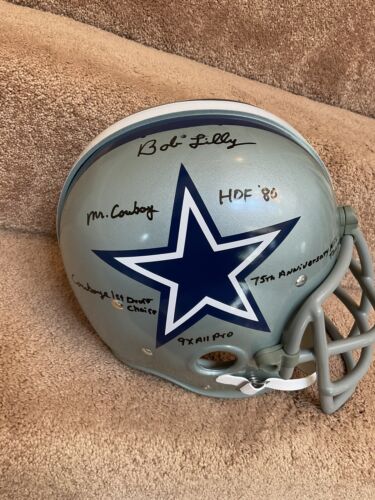 Bob Lilly Autographed Stats RK2 Dallas Cowboys Football Helmet Authentic Paint Sports Mem, Cards & Fan Shop:Fan Apparel & Souvenirs:Football-NFL Riddell