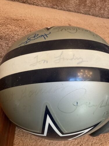 Dallas Cowboys Autographed Riddell Football Helmet Landry Staubach Dorsett White Sports Mem, Cards & Fan Shop:Autographs-Original:Football-NFL:Helmets WESTBROOKSPORTSCARDS