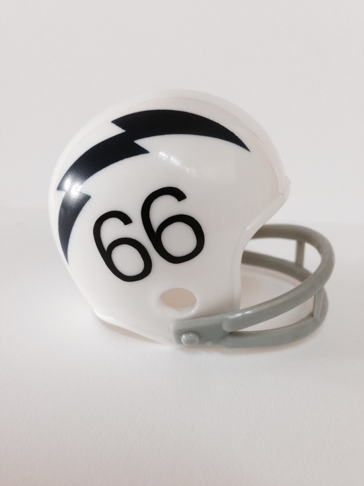 Los Angeles Chargers NFL 2-Bar Pocket Pro Helmet 1960 Custom Throwback (White helmet Blue bolt with blue #66)  WESTBROOKSPORTSCARDS