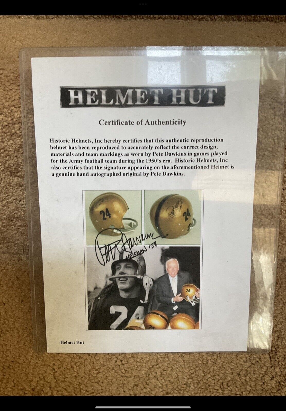Pete Dawkins Autographed Riddell RT Suspension Football Helmet 1958 Heisman Sports Mem, Cards & Fan Shop:Autographs-Original:Football-NFL:Helmets WESTBROOKSPORTSCARDS