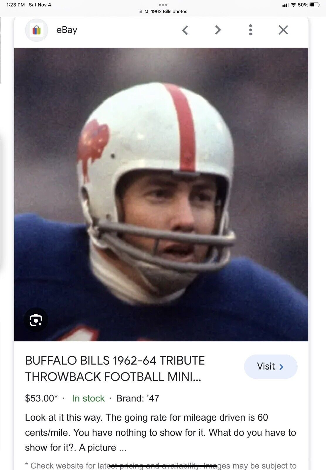 RK2 Style Suspension Football Helmet Custom 1962 Buffalo Bills Sports Mem, Cards & Fan Shop:Autographs-Original:Football-NFL:Helmets WESTBROOKSPORTSCARDS