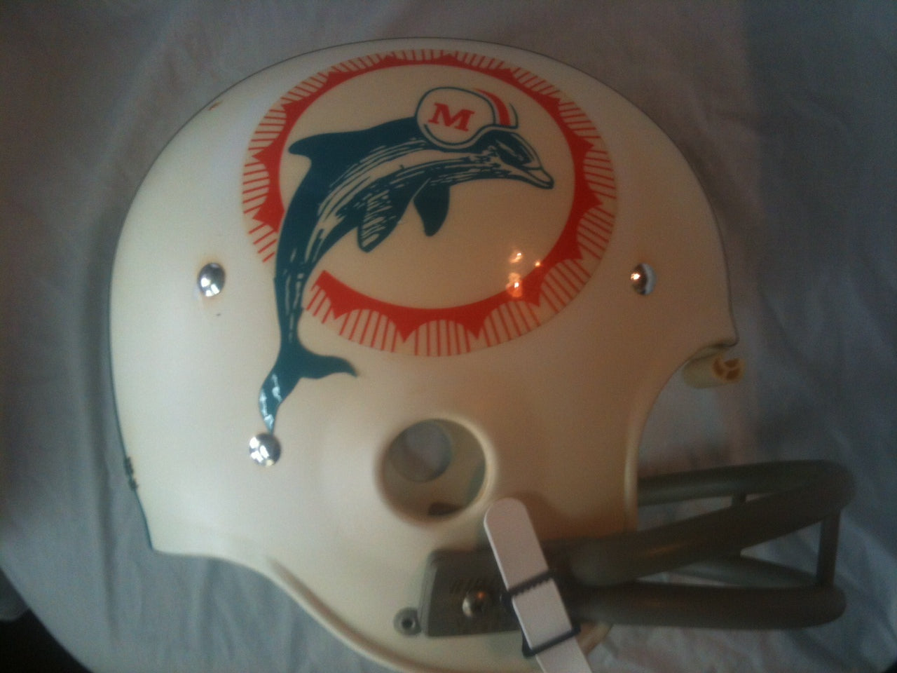 Game Used NFL, Riddell Kra-Lite, and Miscellaneous Helmets: Miami Dolphins Authentic Vintage NFL Riddell Kra-Lite Game Football Helmet Circa 1973  WESTBROOKSPORTSCARDS