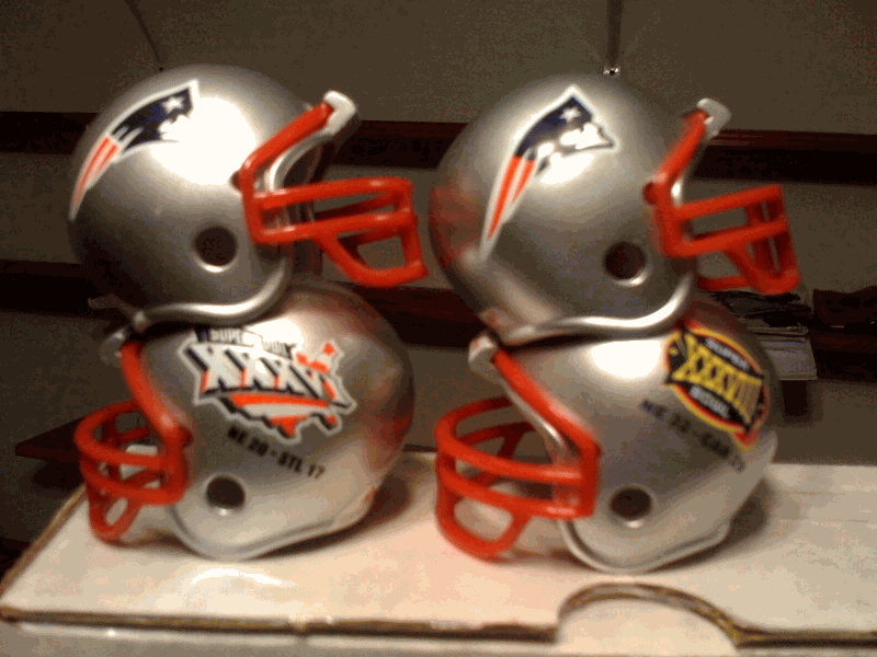New England Patriots Riddell NFL Pocket Pro Helmets Super Bowl XXXVI and XXXVIII Championship (2 Helmets) WESTBROOKSPORTSCARDS