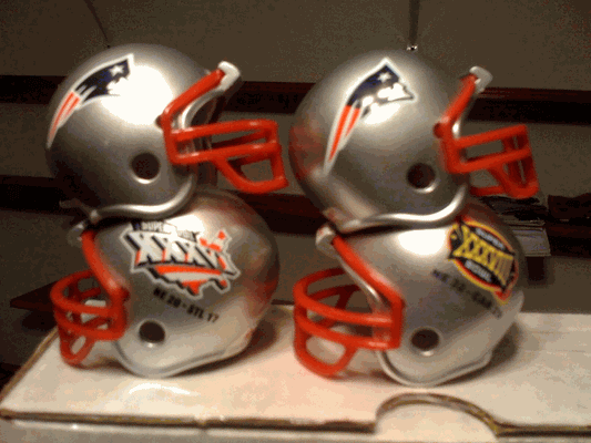 New England Patriots Riddell NFL Pocket Pro Helmets Super Bowl XXXVI and XXXVIII Championship (2 Helmets)  WESTBROOKSPORTSCARDS   