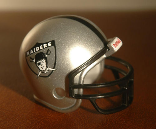 Oakland Raiders Special Riddell NFL Pocket Pro Helmet (Silver shield and Black Mask)  WESTBROOKSPORTSCARDS