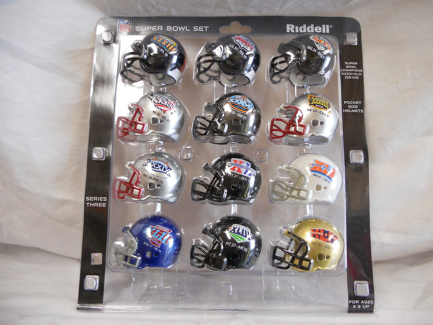 Riddell Super Bowl Pocket Pro Complete Series 3 Set- 12 helmets- OUT  WESTBROOKSPORTSCARDS   