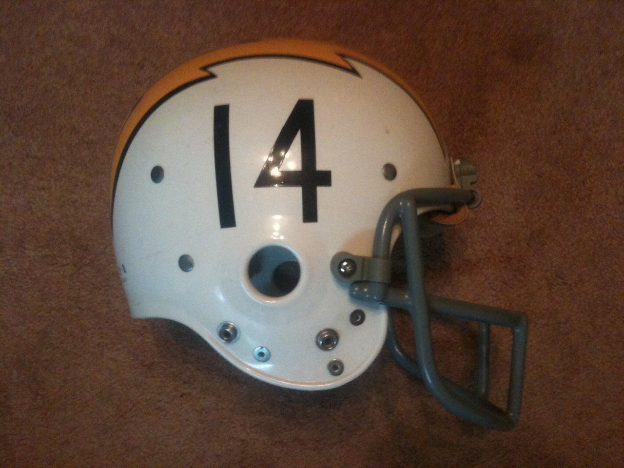 Game Used NFL, Riddell Kra-Lite, and Miscellaneous Helmets: San Diego Chargers Vintage NFL Riddell Kra-Lite-II Football Helmet circa 1973, Fouts Rookie Year WESTBROOKSPORTSCARDS