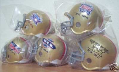 San Francisco 49ers Riddell NFL Pocket Pro Helmets Super Bowl XVI, XIX, XXIII, XXIV, and XXIX Championship (5 Helmets)  WESTBROOKSPORTSCARDS