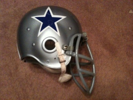 Game Used NFL, Riddell Kra-Lite, and Miscellaneous Helmets: Vintage Riddell Kra-Lite RK-4 Dallas Cowboys Football Helmet Circa 1965 with cage mask  WESTBROOKSPORTSCARDS   