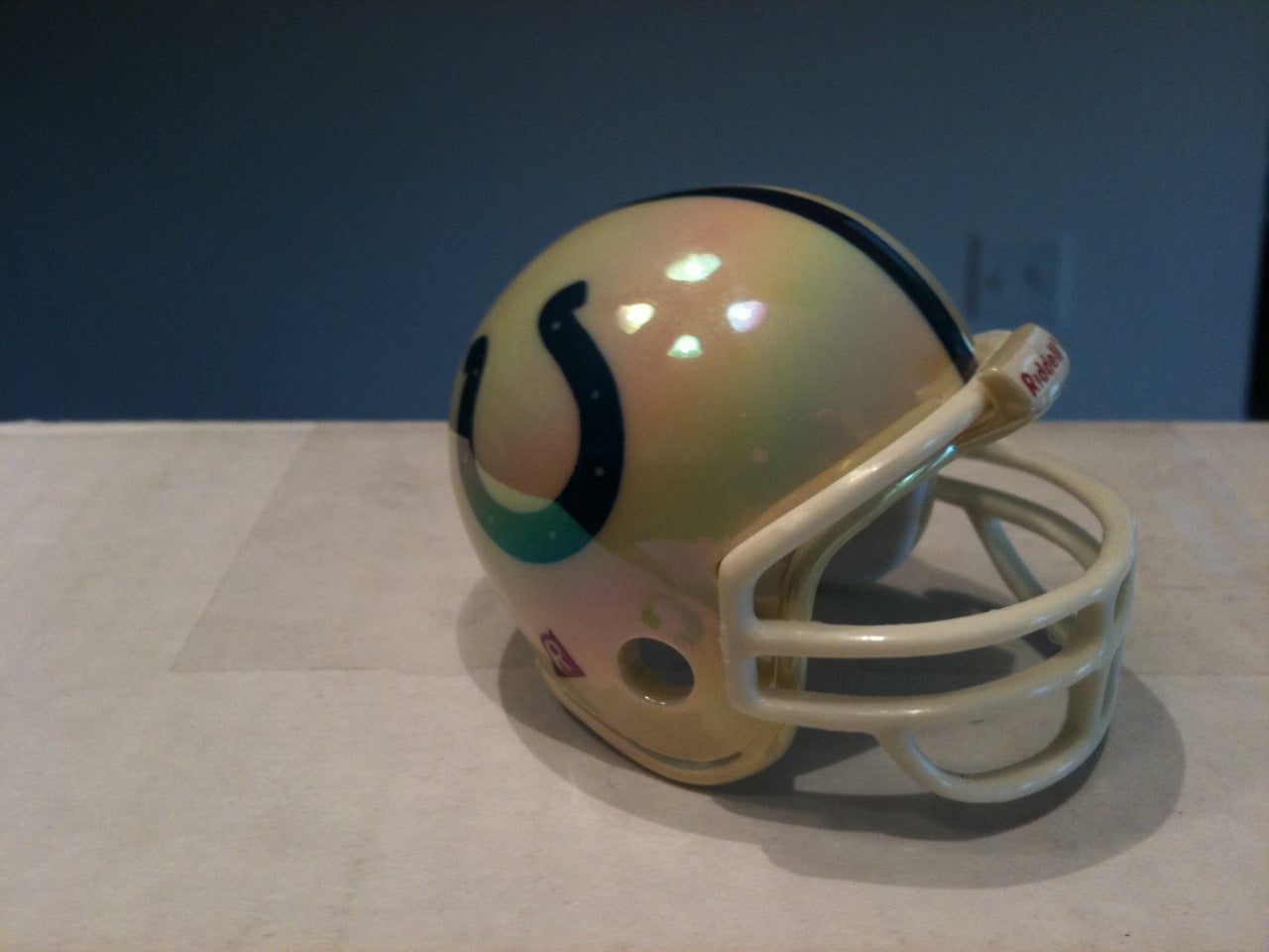 Baltimore Colts Riddell NFL Pocket Pro Helmet 1978-94 Throwback Chrome (White helmet with White Mask)  WESTBROOKSPORTSCARDS