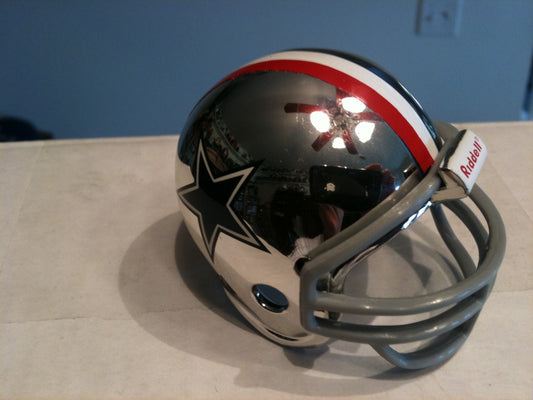 Dallas Cowboys Riddell NFL Pocket Pro Helmet 1976 Throwback Chrome (Red, White, & Blue Stripes)  WESTBROOKSPORTSCARDS   