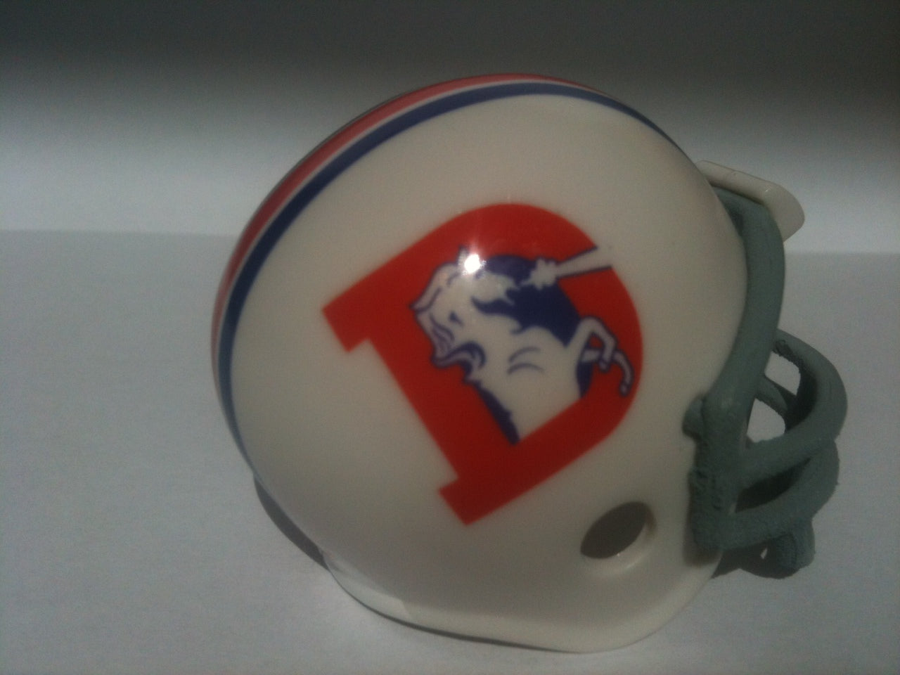 Denver Broncos Riddell NFL Pocket Pro Helmet Custom Prototype (White Helmet D logo and Gray Mask) WESTBROOKSPORTSCARDS
