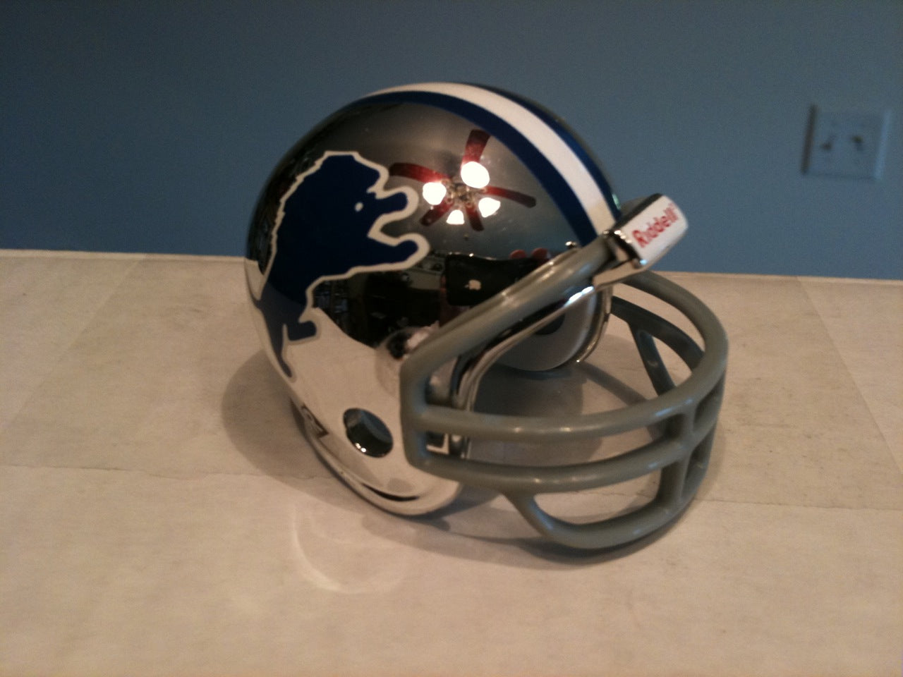 Detroit Lions CUSTOM 2-Tone Blue/Silver Chrome LOADED Mini Football Helmet