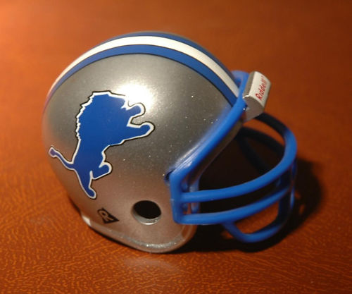 Detroit Lions Riddell NFL Pocket Pro Helmet 2003-2008 Throwback (Black outlines and Blue Mask)  WESTBROOKSPORTSCARDS