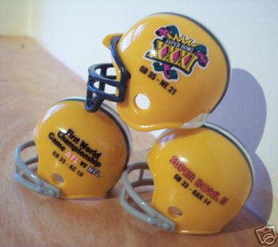 Green Bay Packers Riddell NFL Pocket Pro Helmets Super Bowl I, II, and XXI Championship (3 Helmets)  WESTBROOKSPORTSCARDS   