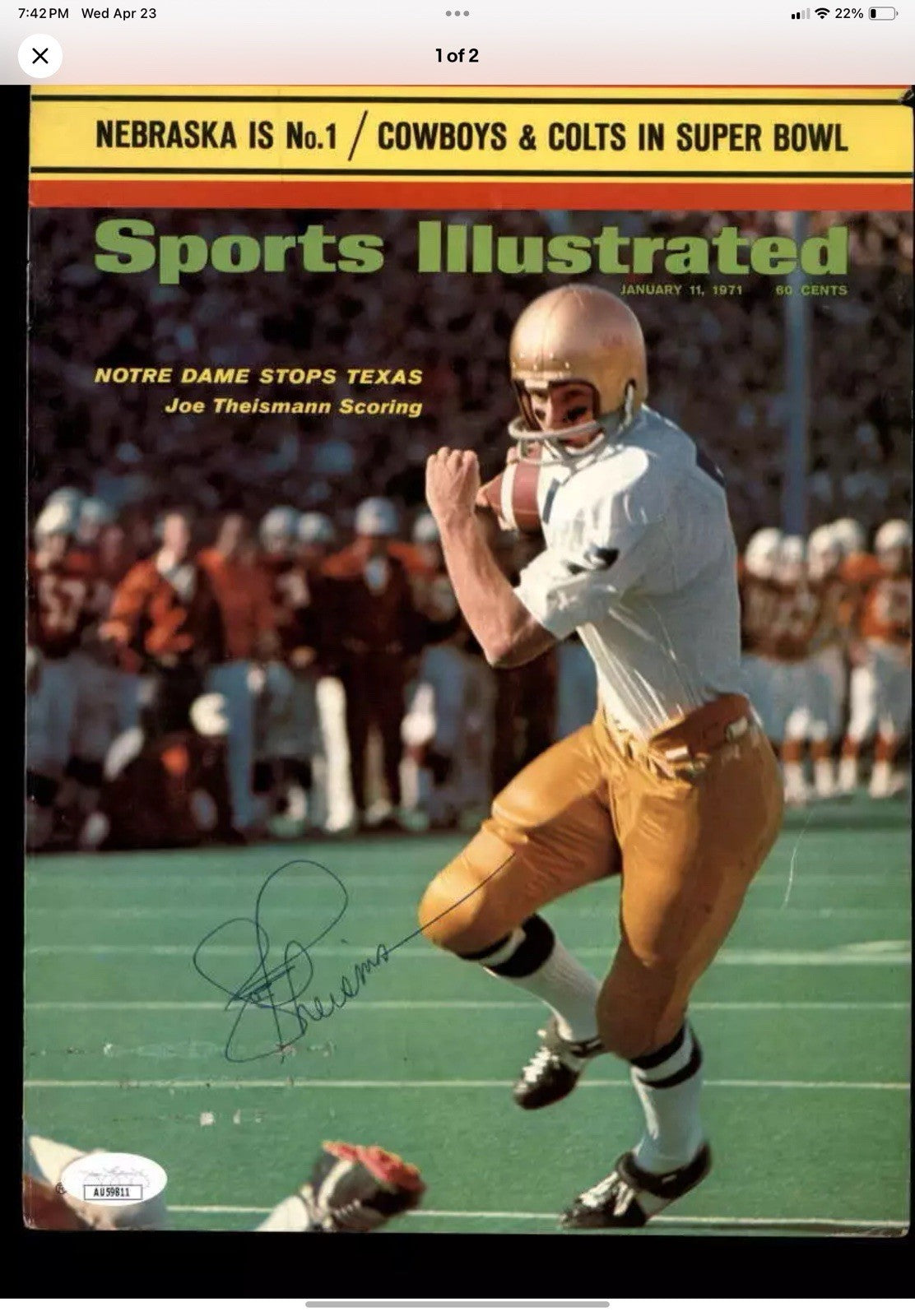 Vintage Wilson Football Helmet Custom 1970 Notre Dame Fighting Irish Theismann Wilson