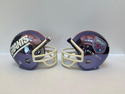 New York Giants Riddell NFL Pocket Pro Helmets Super Bowl XXI and XXV Championship Chrome (2 Helmets)  WESTBROOKSPORTSCARDS   