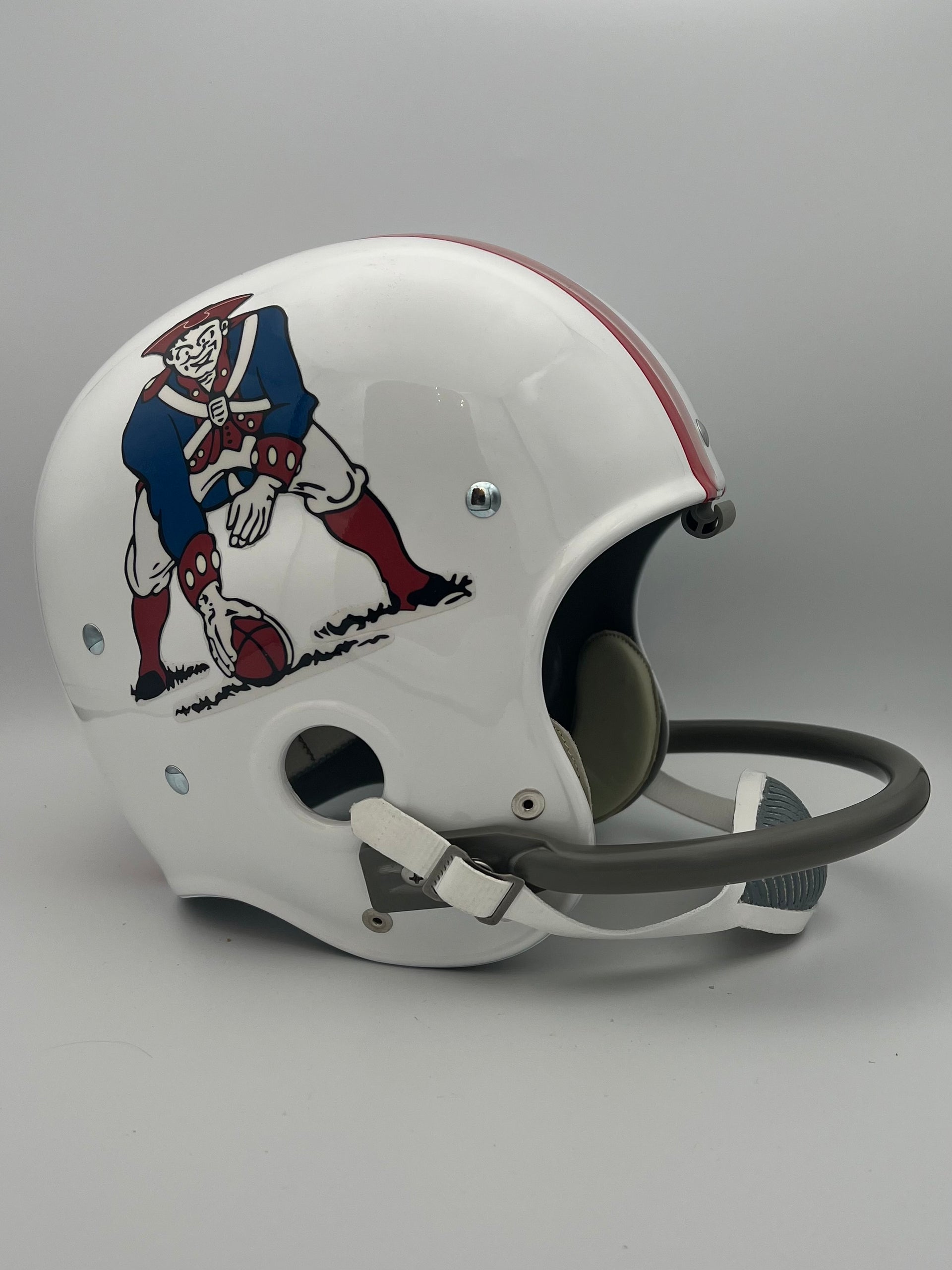 double striped football helmet front RK2 Style Football Helmet 1961 Boston Patriots Original Cartoon Patrio – WESTBROOKSPORTSCARDS