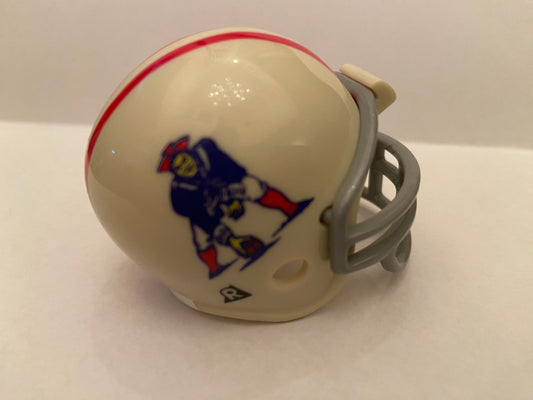 Riddell Pocket Pro and Throwback Pocket Pro mini helmets ( NFL ): Boston Patriots 1961-1963 Throwback Pocket Pro Helmet (White Helmet, no blue center stripe, with Grey Mask) from series II (2)