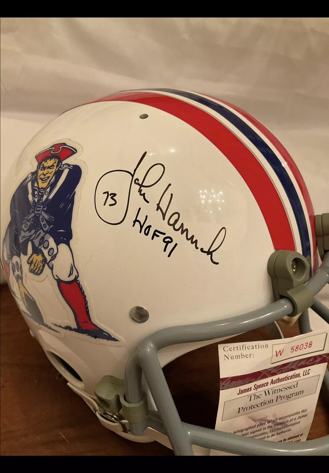 John Hannah Autographed TK2 Style New England Patriots Football Helmet  WESTBROOKSPORTSCARDS   