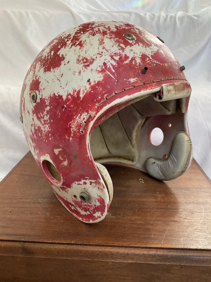 MacGregor 1960s Game Used White Football Helmet NOT Clear Shell Leather Jaw Pads WESTBROOKSPORTSCARDS