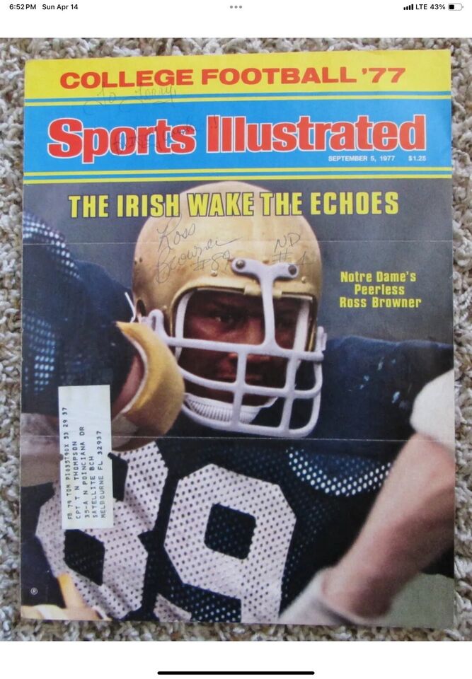 Vintage 1970s Wilson Football Helmet Notre Dame Fighting Irish Ross Browner  WESTBROOKSPORTSCARDS   