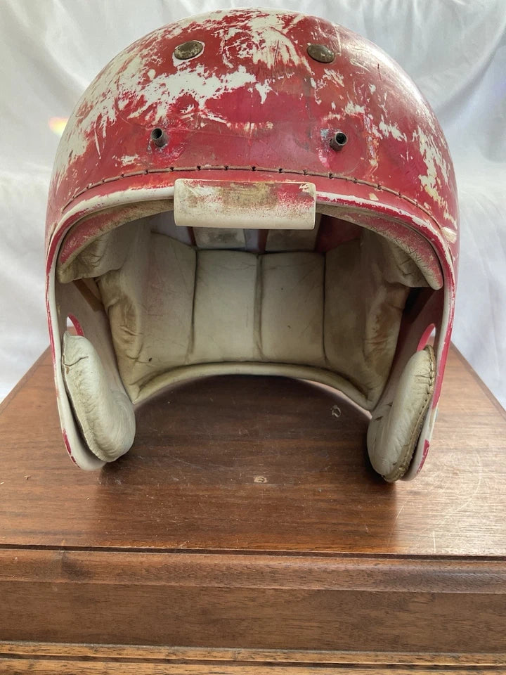 MacGregor 1960s Game Used White Football Helmet NOT Clear Shell Leather Jaw Pads WESTBROOKSPORTSCARDS